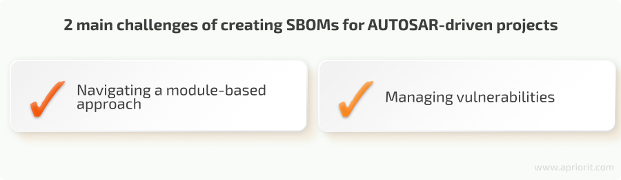 2 main challenges of creating SBOMs for AUTOSAR-driven projects